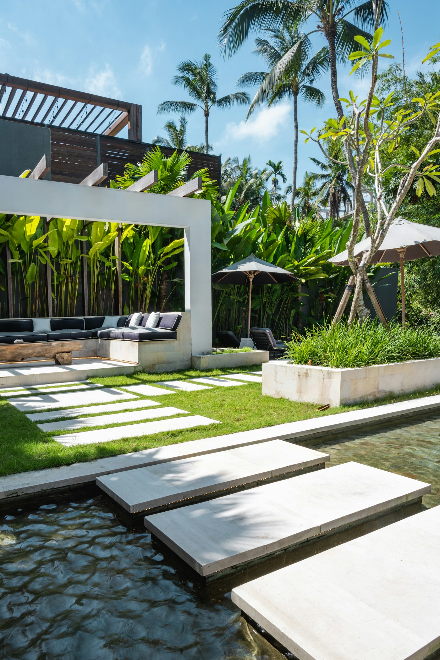 Stepping stones across a water feature
